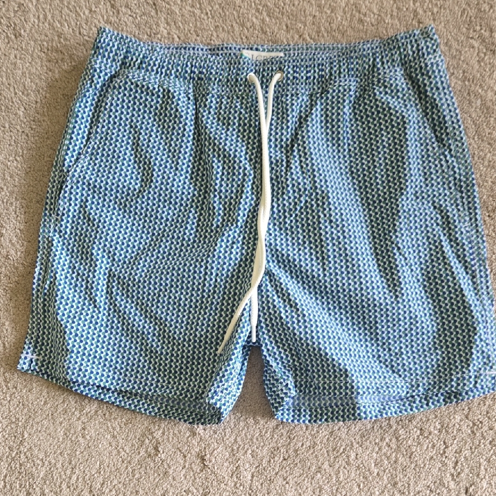 J. Crew Blue Geometric Swim Trunks